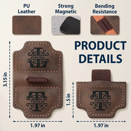 Monogram Name Simple Keepsake - Personalized Engraved Magnetic Leather Pen Clip