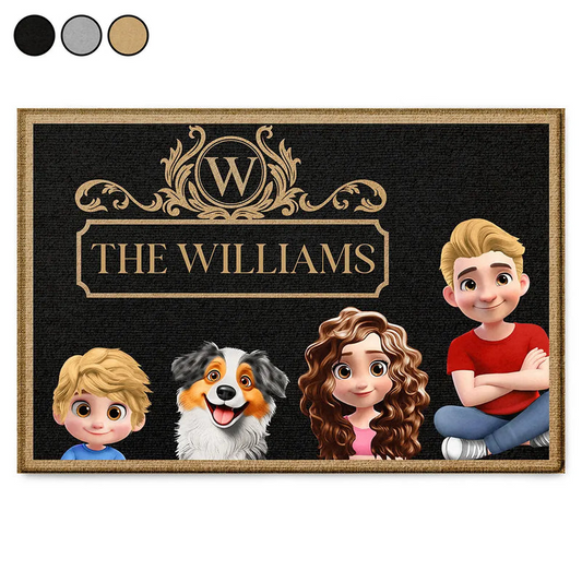 Monogram Style Family Name & Member - Personalized Doormat