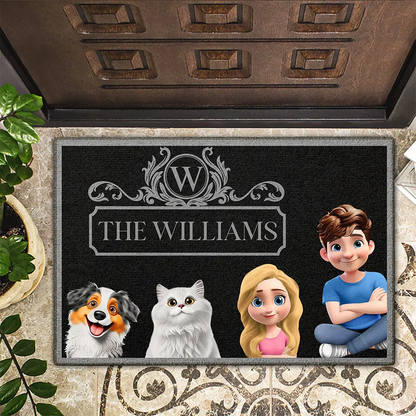 Monogram Style Family Name & Member - Personalized Doormat