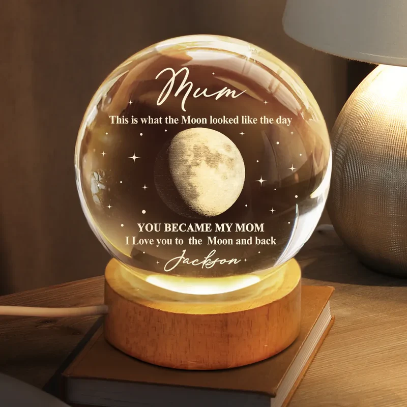 Moon Phase The Moon The Day You Became My Mom - Personalized Crystal Globe Lamp