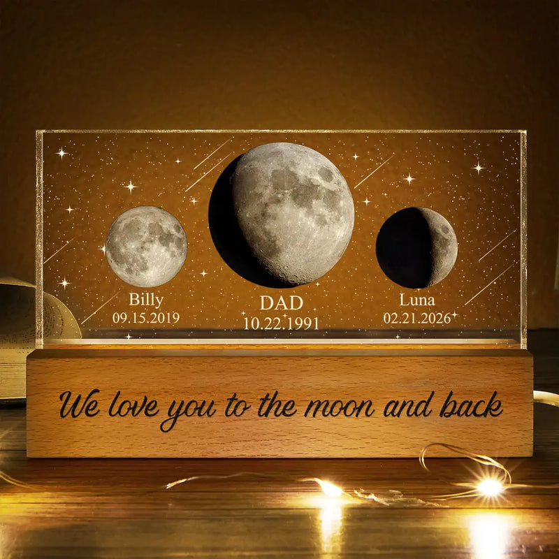 Moon Phase We Love You To The Moon And Back - Personalized Rectangle LED Light