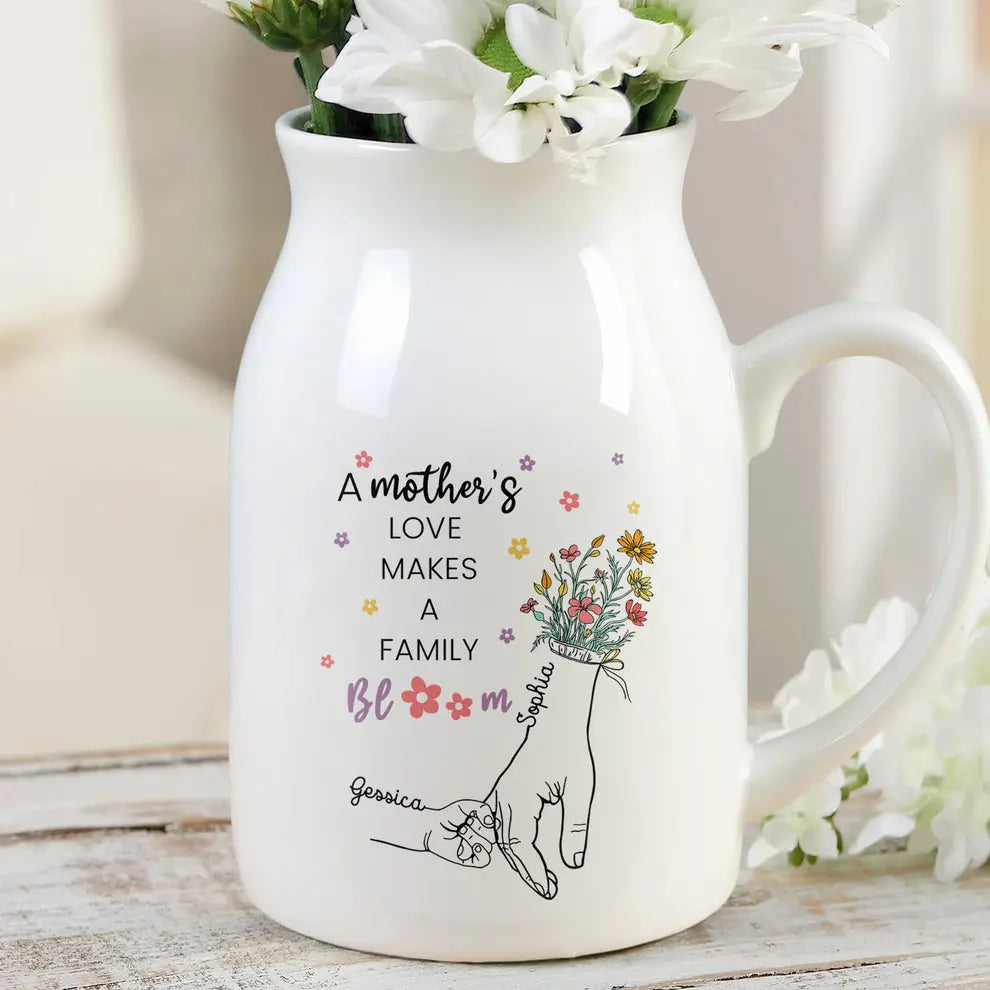 Mother - A Mother's Love Makes A Family Bloom - Personalized Ceramic Flower Vase Ceramic Flower Vase The Next Custom Gift