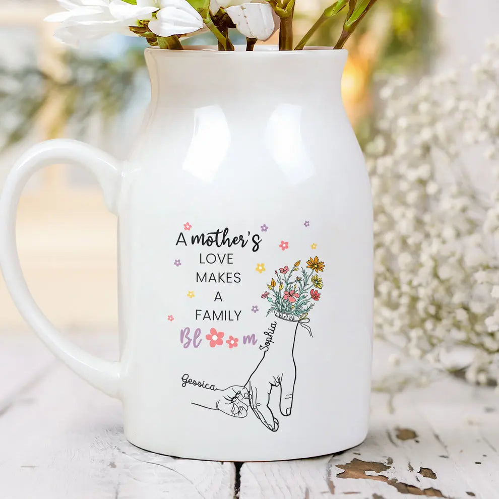 Mother - A Mother's Love Makes A Family Bloom - Personalized Ceramic Flower Vase Ceramic Flower Vase The Next Custom Gift