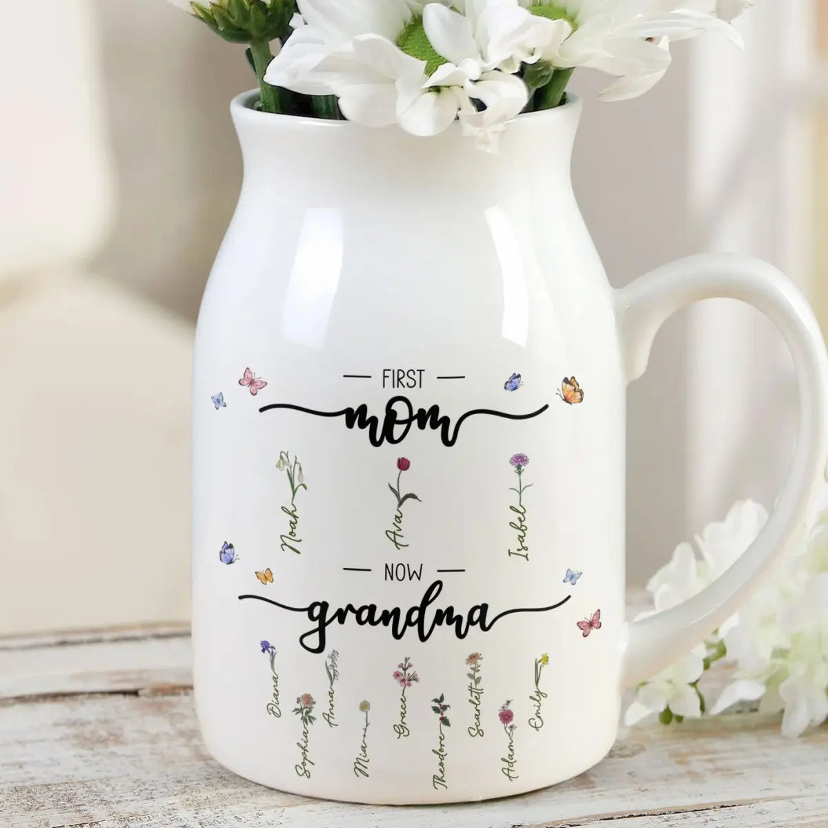 Mother - First Mom Now Grandma - Personalized Ceramic Flower Vase (LH) Ceramic Flower Vase The Next Custom Gift