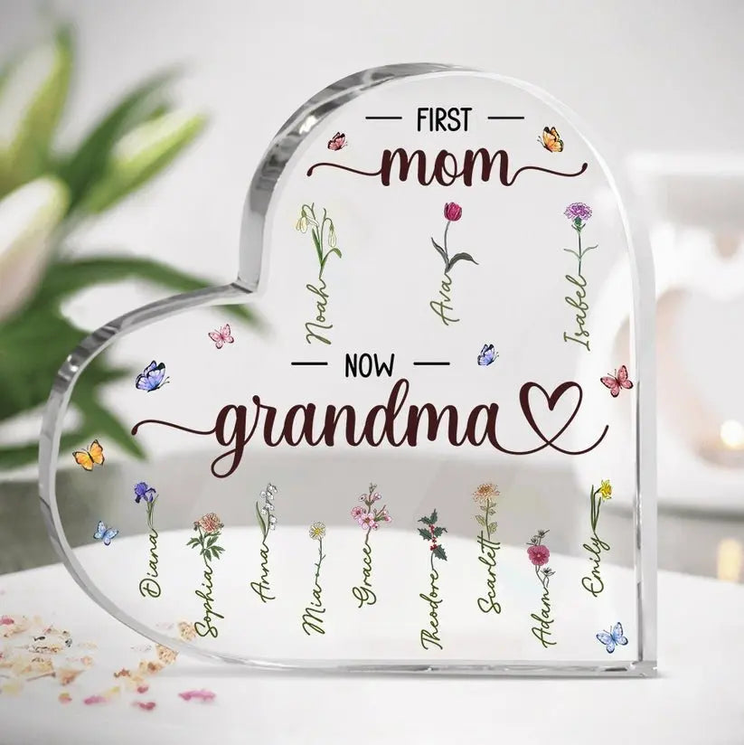 Mother - First Mom Now Grandma - Personalized Heart Acrylic Plaque Acrylic Plaque The Next Custom Gift