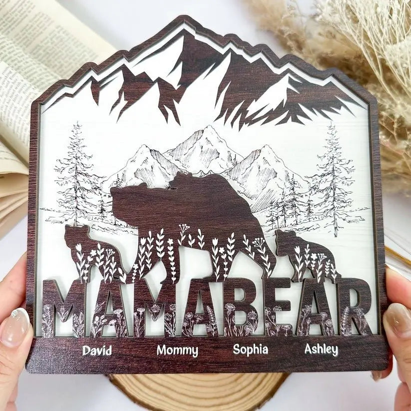 Mother - Mommy Bear And Kids - Personalized Wooden Plaque Wooden Plaque The Next Custom Gift