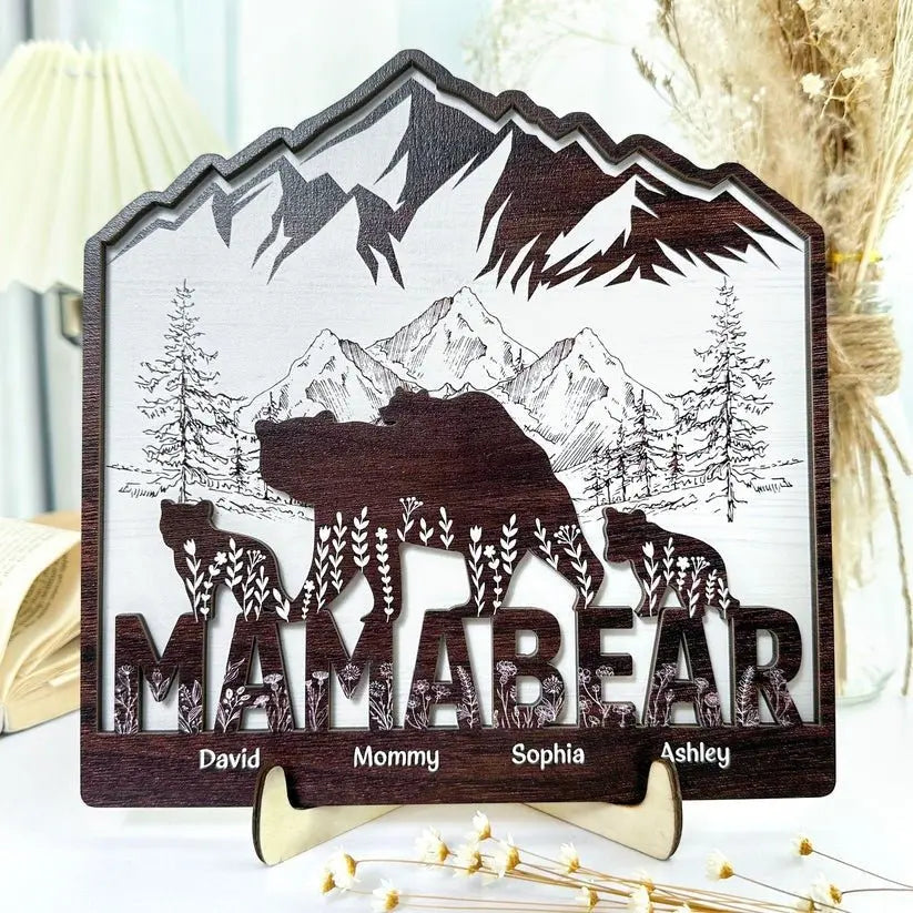 Mother - Mommy Bear And Kids - Personalized Wooden Plaque Wooden Plaque The Next Custom Gift