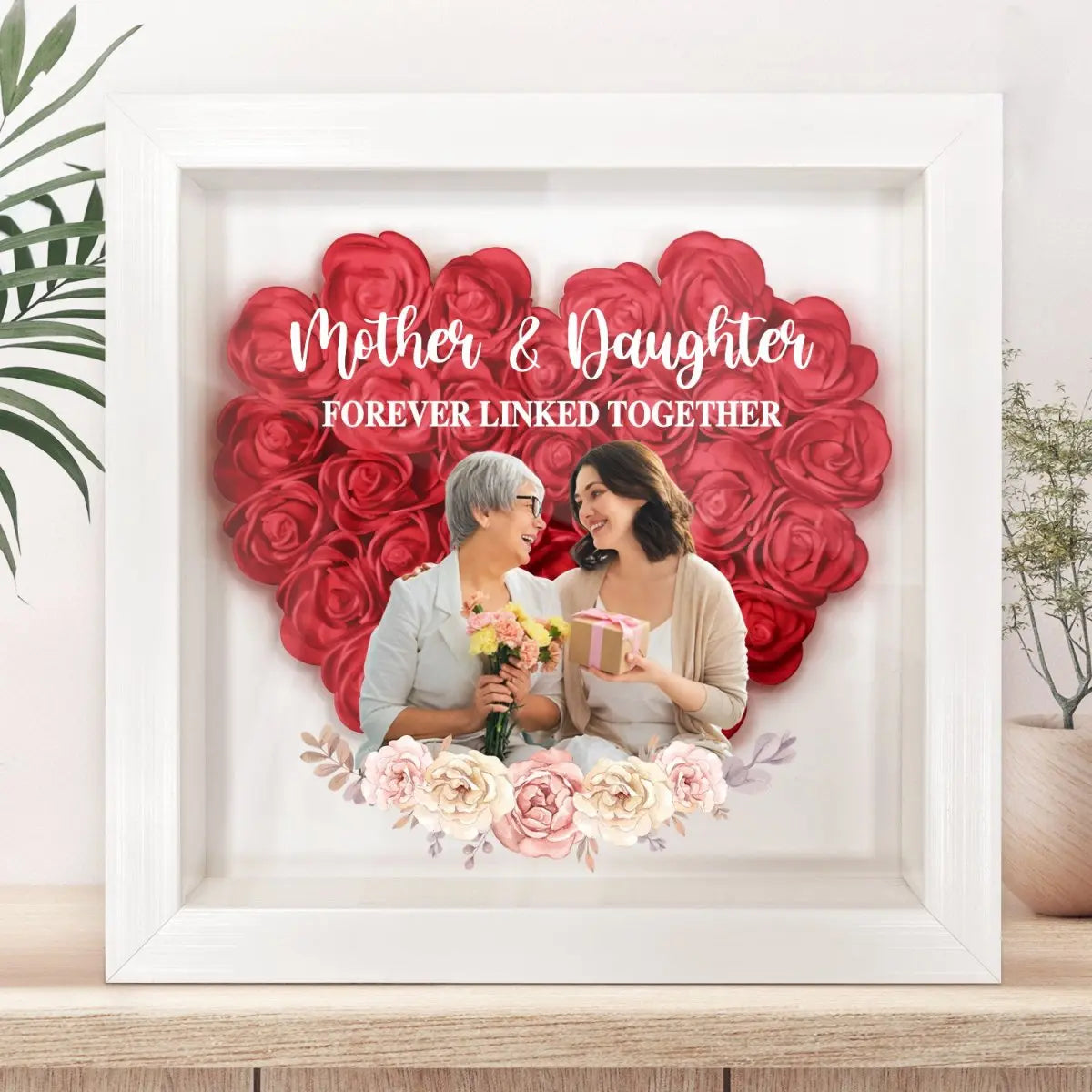 Mother - Mother And Daughter Forever Linked Together - Personalized Flower Shadow Box Personalized Flower Shadow Box The Next Custom Gift