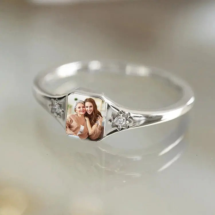 Mother - Mother & Daughter Forever Linked Together Ring - Personalized Birthstone Photo Ring Ring The Next Custom Gift