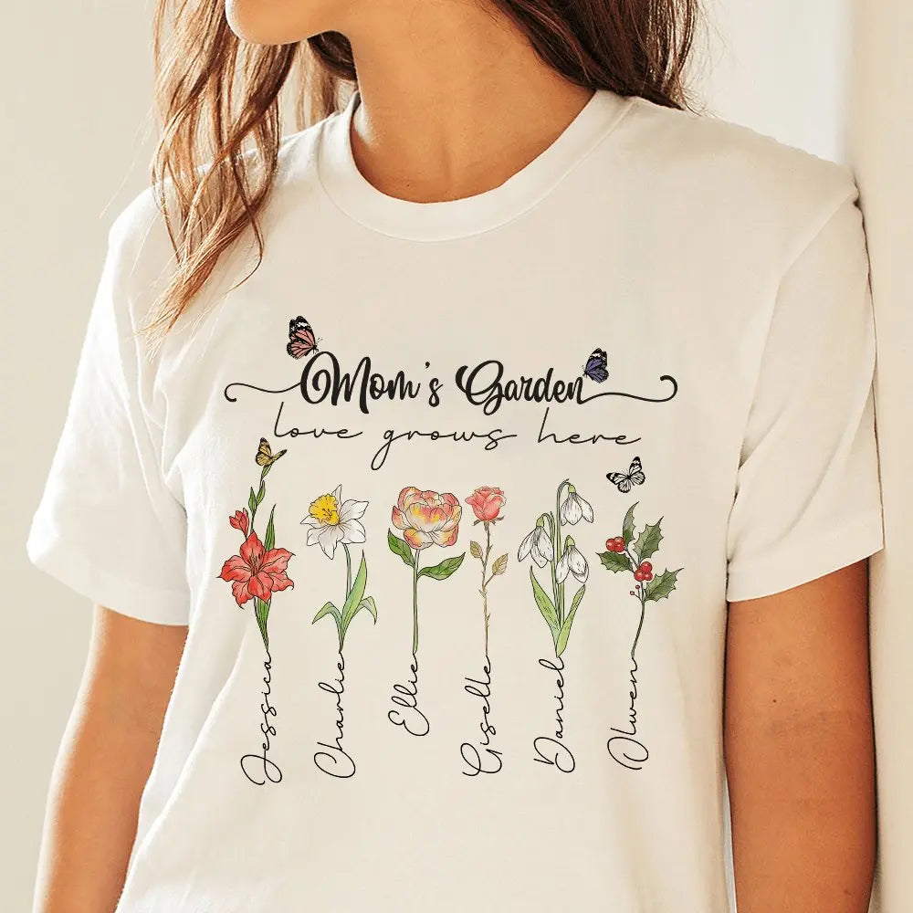 Mother - Mother's Garden Love Grows Here - Personalized Unisex T-shirt (LH) Shirts & Tops The Next Custom Gift