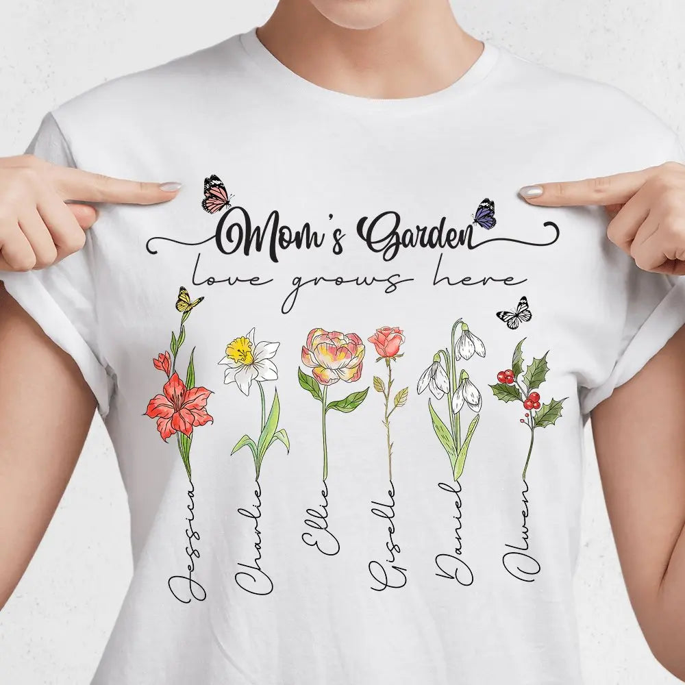 Mother - Mother's Garden Love Grows Here - Personalized Unisex T-shirt (LH) Shirts & Tops The Next Custom Gift