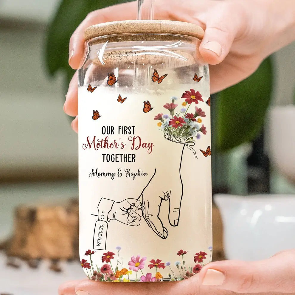 Mother - Our First Mother's Day Together - Personalized Clear Glass Can (HJ) Glass Can The Next Custom Gift