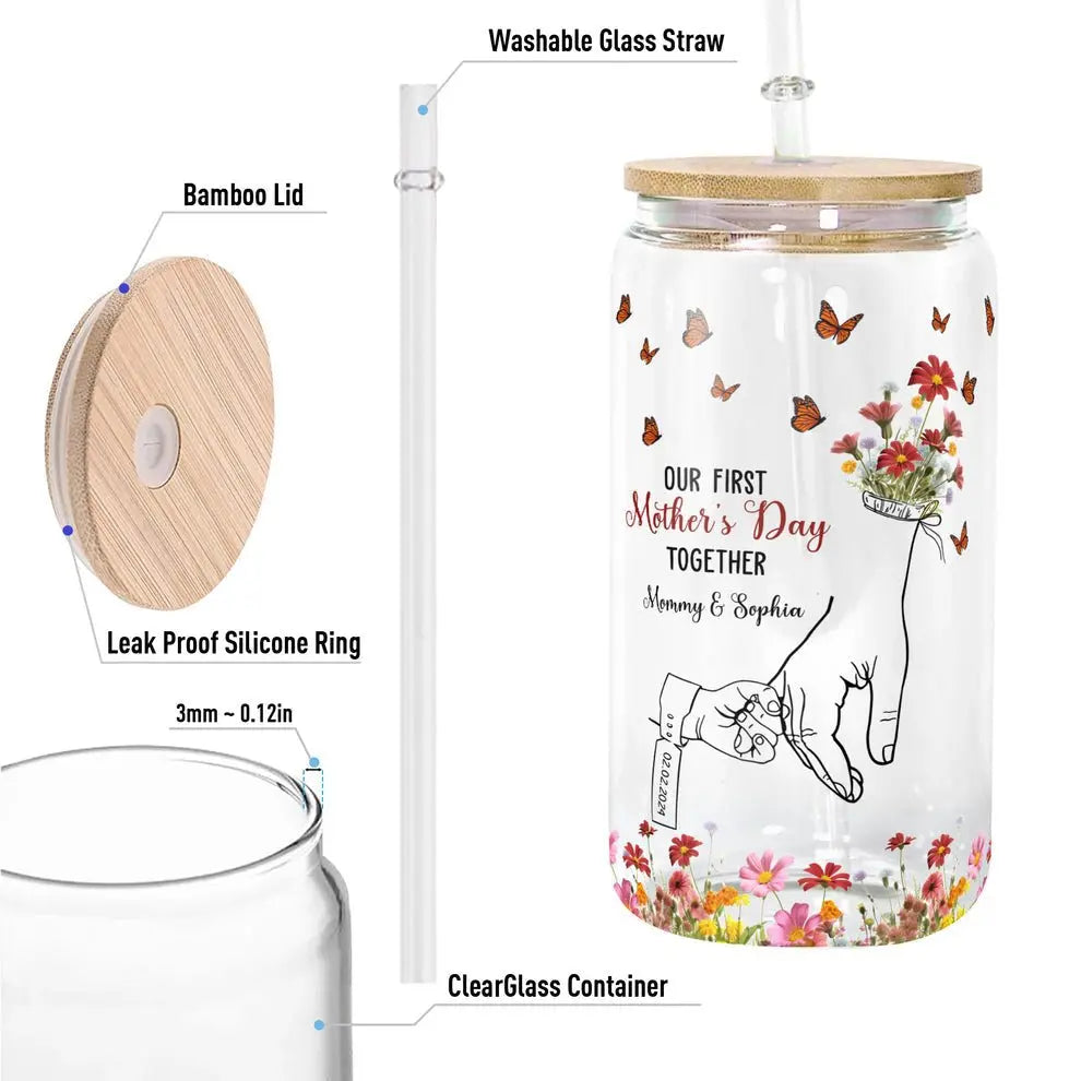 Mother - Our First Mother's Day Together - Personalized Clear Glass Can (HJ) Glass Can The Next Custom Gift