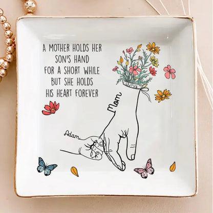 Mother - She Holds Their Hearts Forever - Personalized Jewelry Dish Jewelry Dish The Next Custom Gift