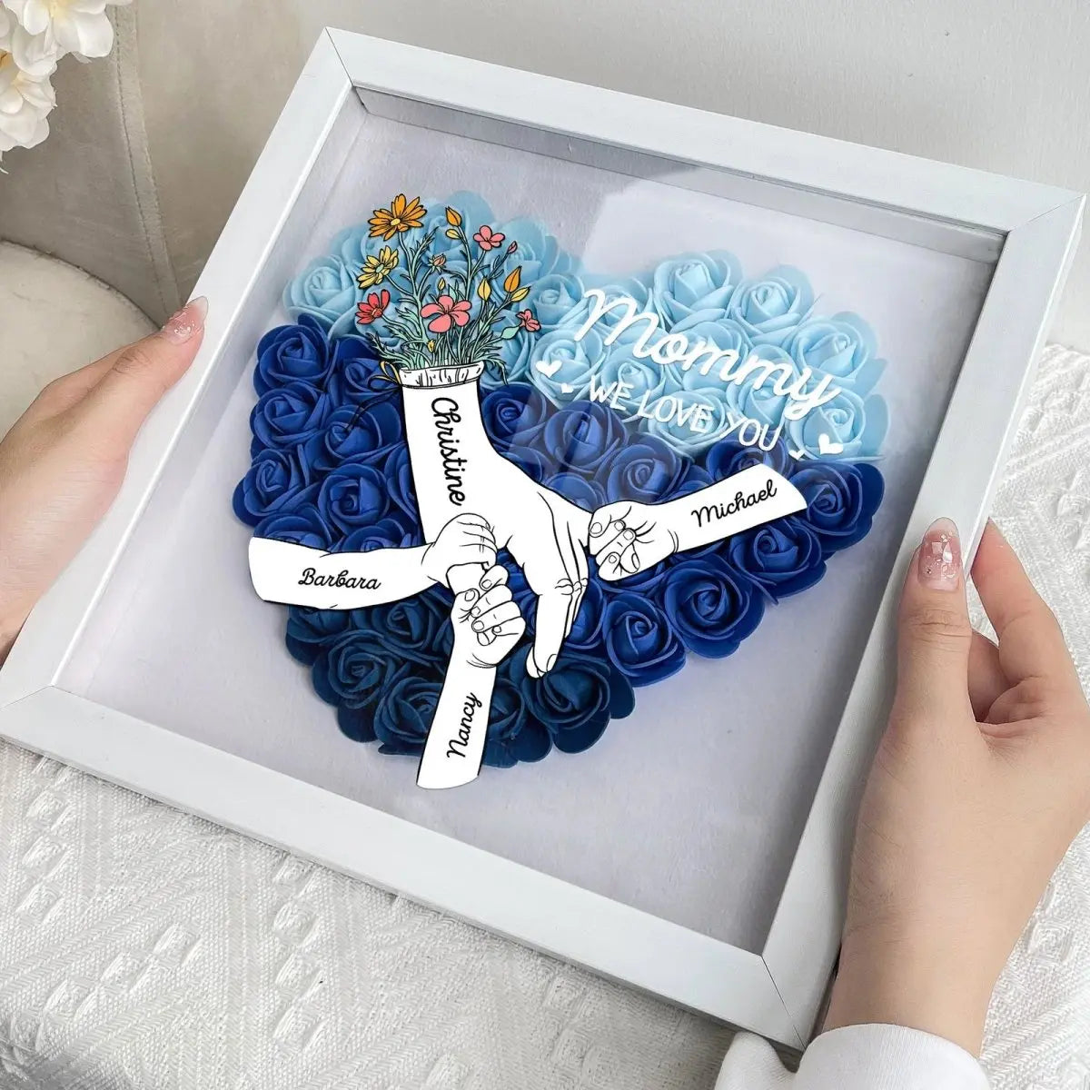 Mother - We Love You Mommy Hand Holding - Personalized Flower Shadow Box (HJ) Personalized Flower Shadow Box The Next Custom Gift