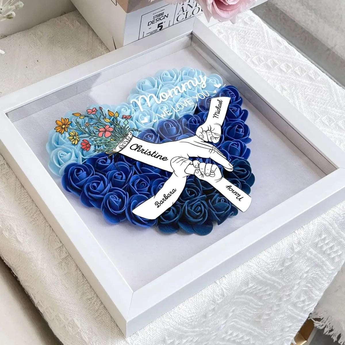 Mother - We Love You Mommy Hand Holding - Personalized Flower Shadow Box (HJ) Personalized Flower Shadow Box The Next Custom Gift