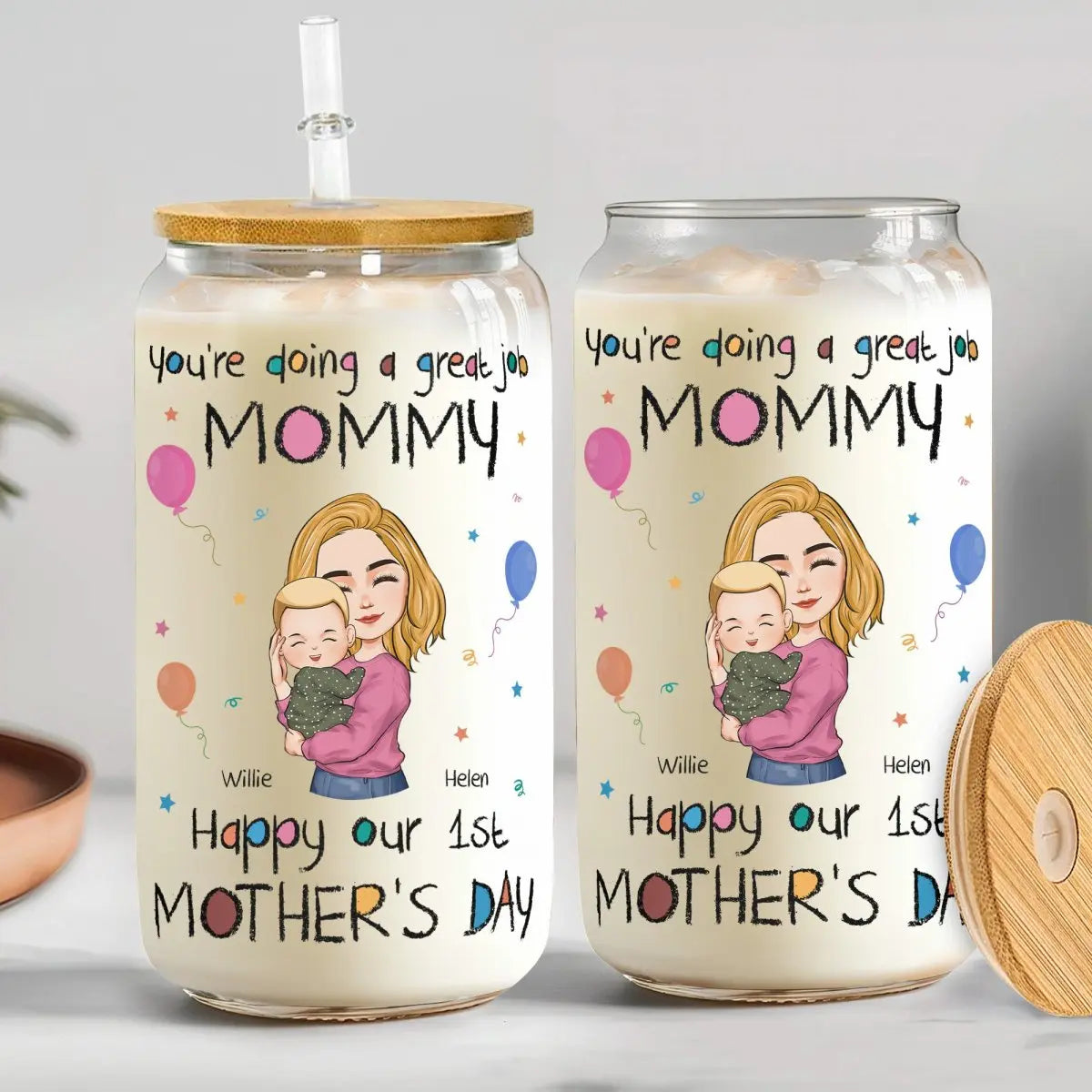 Mother -  You're Doing A Great Job Mommy - Personalized Clear Glass Can (TL) Glass Can The Next Custom Gift