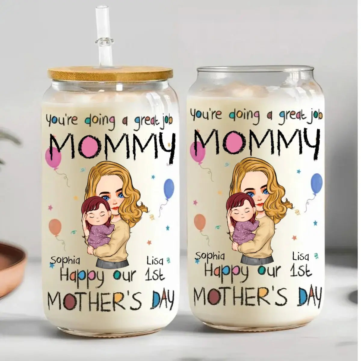 Mother -  You're Doing A Great Job Mommy - Personalized Clear Glass Can (TL) Glass Can The Next Custom Gift