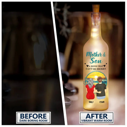 Gift For Mother, Mom - Daughters (Adult), Happy - Mother & Daughters A Bond That Can't Be Broken Background - Personalized Bottle Light