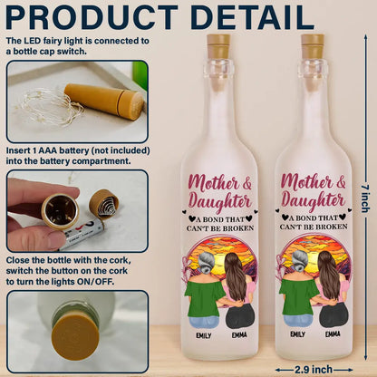 Gift For Mother, Mom - Daughters (Adult), Happy - Mother & Daughters A Bond That Can't Be Broken Background - Personalized Bottle Light