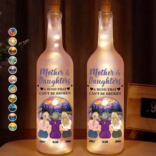 Mother & Daughters A Bond That Can't Be Broken Background - Personalized Bottle Light