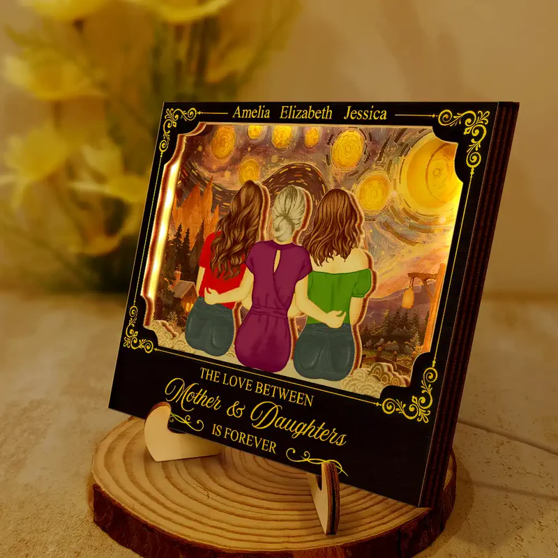 Mother & Daughters Forever Linked Together - Personalized LED Light Wooden Plaque