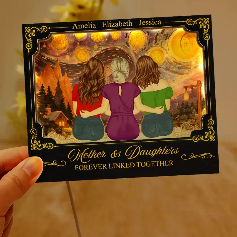 Mother & Daughters Forever Linked Together - Personalized LED Light Wooden Plaque