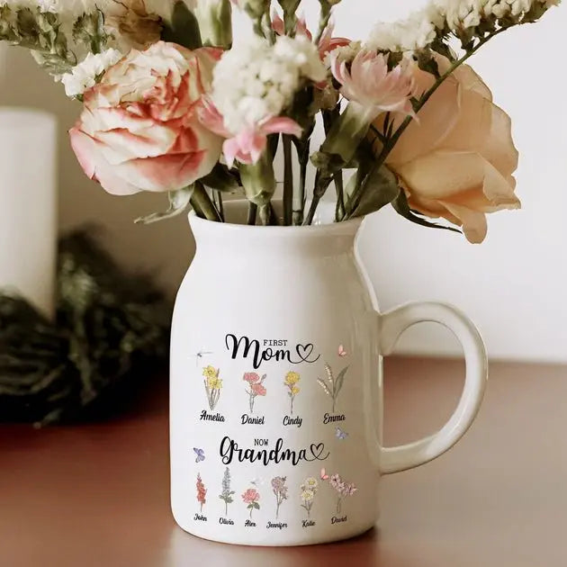 Mother's Day - First Mom Now Grandma - Personalized Flower Vase Vase The Next Custom Gift