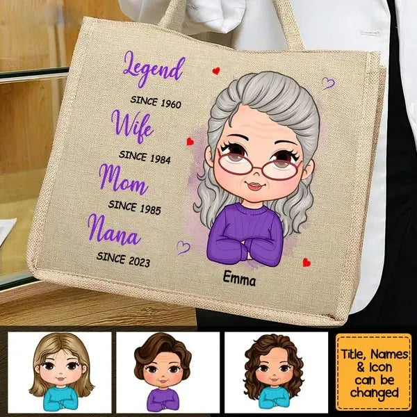 Mother's Day - Legend Wife Mom Nana - Personalized Linen Jute Bag Handbag The Next Custom Gift