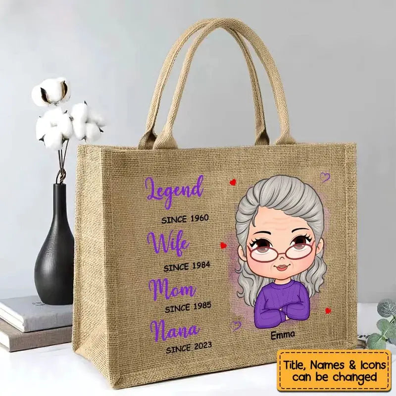 Mother's Day - Legend Wife Mom Nana - Personalized Linen Jute Bag Handbag The Next Custom Gift