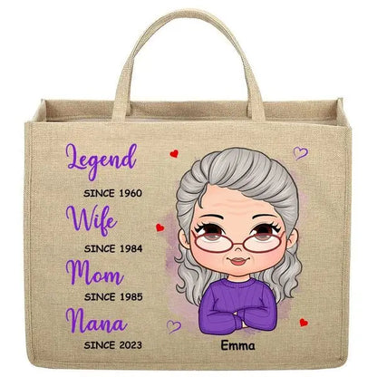 Mother's Day - Legend Wife Mom Nana - Personalized Linen Jute Bag Handbag The Next Custom Gift