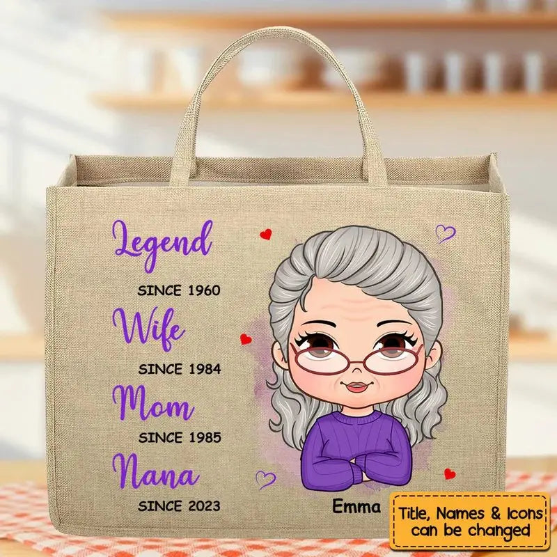 Mother's Day - Legend Wife Mom Nana - Personalized Linen Jute Bag Handbag The Next Custom Gift