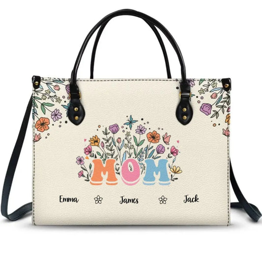 Mother's Day - Mom Grandma Floral - Personalized Leather Bag Leather Handbag The Next Custom Gift