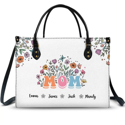 Mother's Day - Mom Grandma Floral - Personalized Leather Bag Leather Handbag The Next Custom Gift