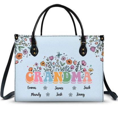 Mother's Day - Mom Grandma Floral - Personalized Leather Bag Leather Handbag The Next Custom Gift