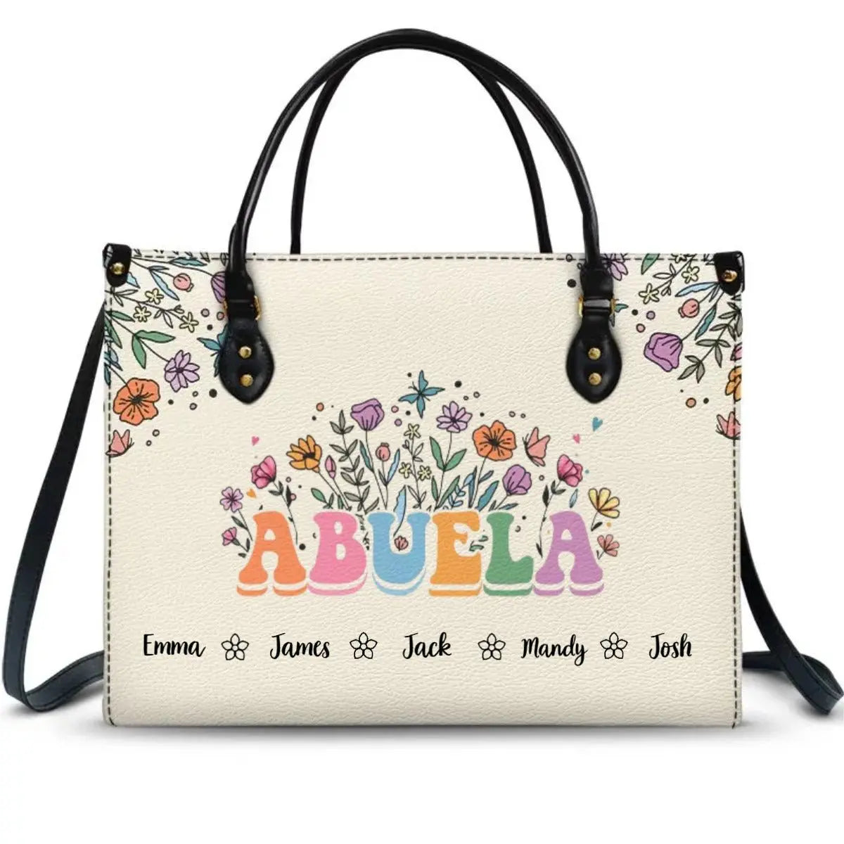 Mother's Day - Mom Grandma Floral - Personalized Leather Bag Leather Handbag The Next Custom Gift