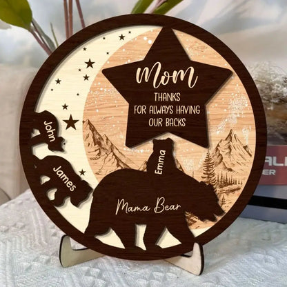 Mother's Day - Mom Thanks For Always Having Our Backs Bear - Personalized Wooden Plaque Wooden Plaque The Next Custom Gift