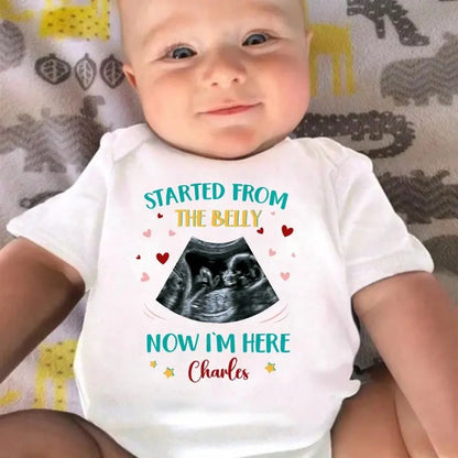 Mother's Day - Started From Belly Now I'm Here Custom Photo - Personalized Custom Baby Onesie  The Next Custom Gift