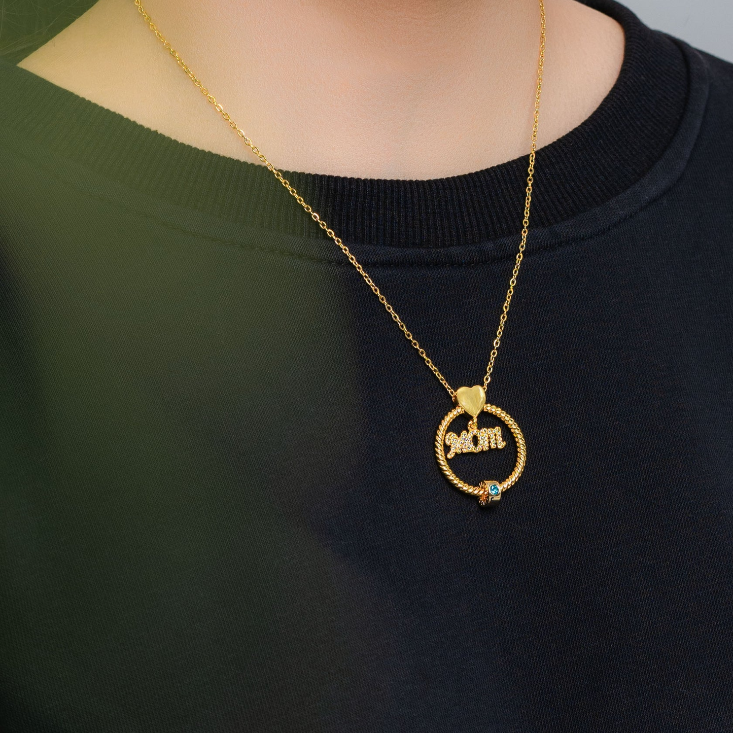 Mother's Day Gift Engraved Names - Personalized Circle Pendant With Birthstone Beads Necklace