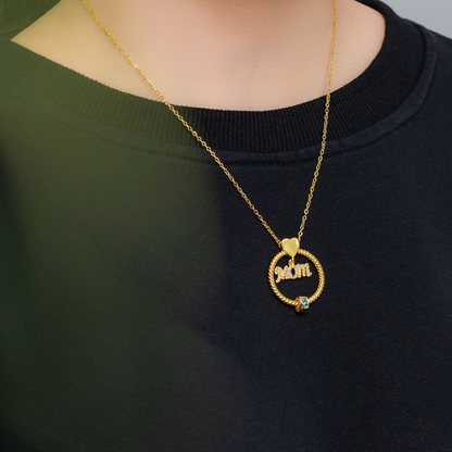 Mother's Day Gift Engraved Names - Personalized Circle Pendant With Birthstone Beads Necklace