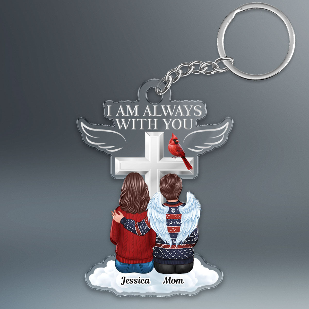 Always With You Family Memorial Keepsake Cardinal On Cross Personalized Acrylic Keychain