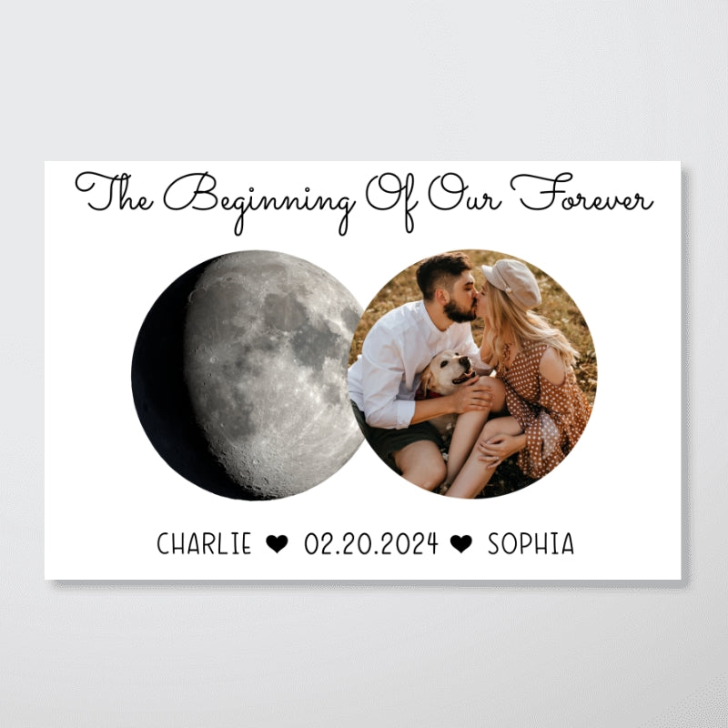 The Beginning Of Our Forever Couple Upload Photo Custom Moon Phases Anniversary Date Personalized Poster, Anniversary Gift, Wedding Gift For Couple