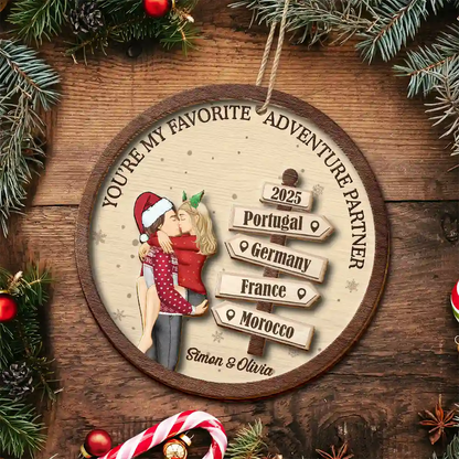 My Favorite Adventure Partner Couple - Personalized Wooden Ornament