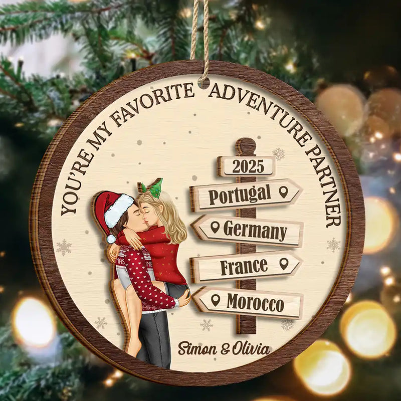 My Favorite Adventure Partner Couple - Personalized Wooden Ornament