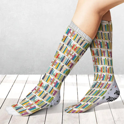 My Reading Socks Reading Girl With Birth Month Flower - Personalized Socks