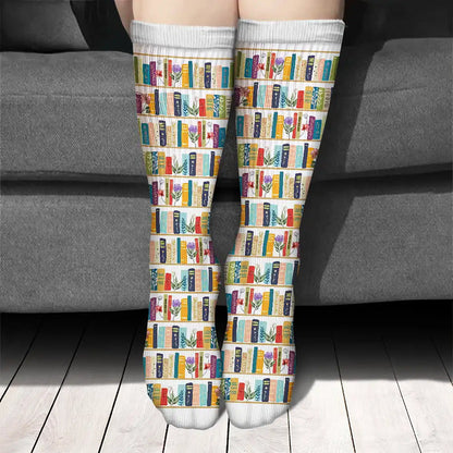 My Reading Socks Reading Girl With Birth Month Flower - Personalized Socks