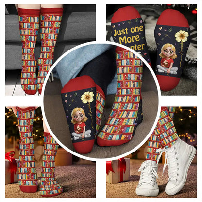 My Reading Socks Reading Girl With Birth Month Flower - Personalized Socks
