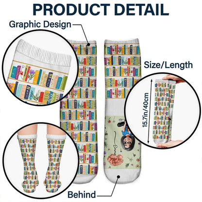 My Reading Socks Reading Girl With Birth Month Flower - Personalized Socks