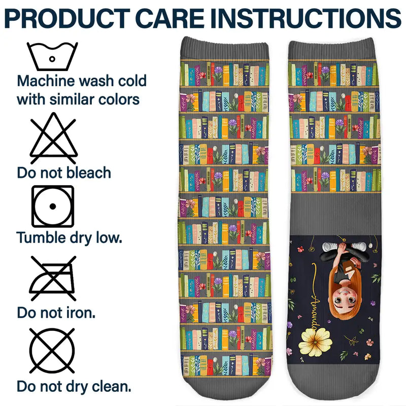 My Reading Socks Reading Girl With Birth Month Flower - Personalized Socks