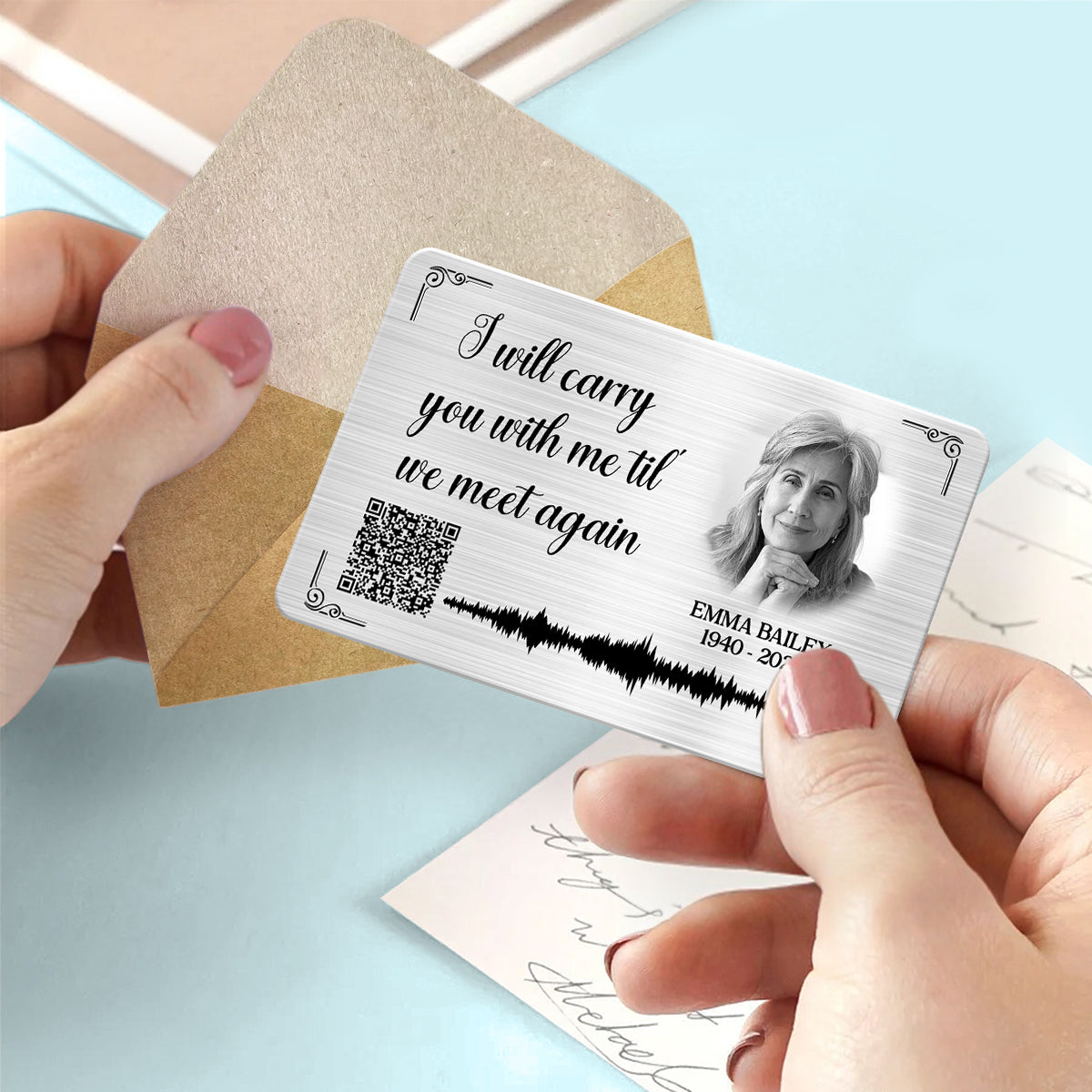 Carry You With Me Photo Inserted Voicemail Scannable QR Code Personalized Metal Card